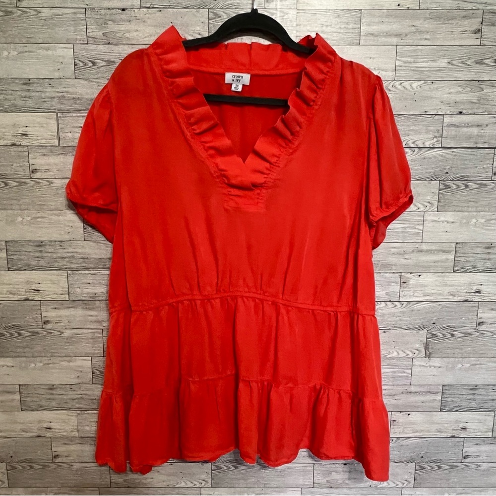Crown & Ivy Red Ruffle V-Neck Top - Picture 14 of 14